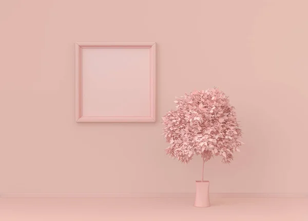 Quarto Interior Cor Rosa Claro Monocromático Simples Com Planta Única — Fotografia de Stock