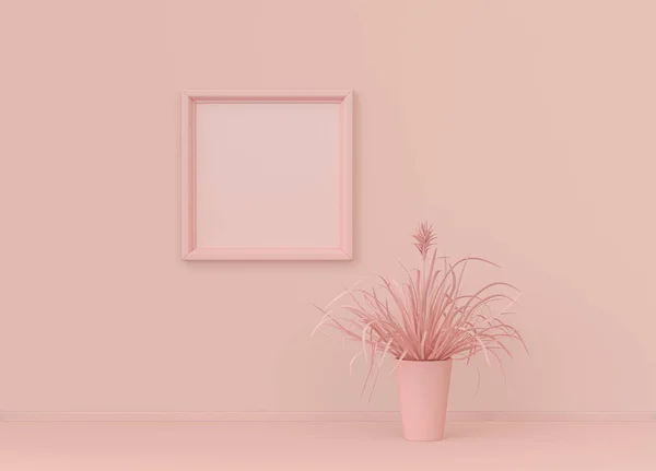 Внутренняя Комната Простом Монохромном Светло Розовом Цвете Одним Растением Одной — стоковое фото