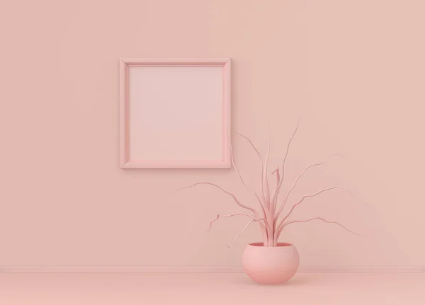 Внутренняя Комната Простом Монохромном Светло Розовом Цвете Одним Растением Одной — стоковое фото