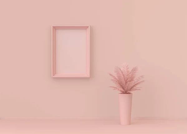 Εσωτερικό Δωμάτιο Μονόχρωμο Ανοιχτό Ροζ Χρώμα Μονό Φυτό Και Μονό — Φωτογραφία Αρχείου