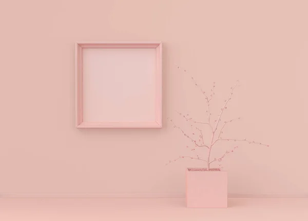 단색의 분홍으로 안에는 하나의 식물과 하나의 있습니다 공간의 렌더링 포스터 — 스톡 사진
