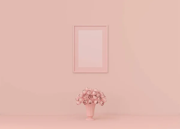 Одна Рамка Плаката Один Цветок Плоской Розовой Комнате Цвета Монохромная — стоковое фото