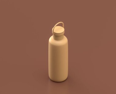 Kahverengi arka planda metal bir teneke kutu, tek renk düz renkler, 3D görüntüleme