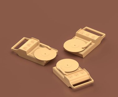 Isometric pikabını, kamp nesnelerini ve sahnelerini, kahverengi arka planda tek renkli sarı kamp ekipmanlarını, 3D görüntüleme, avlanma ve kamp yapma