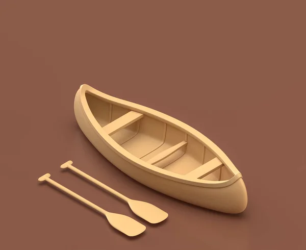 Isometric Canoe Monochrome Yellow Camping Equipment Brown Background Rendering Hunting — Stock Photo, Image