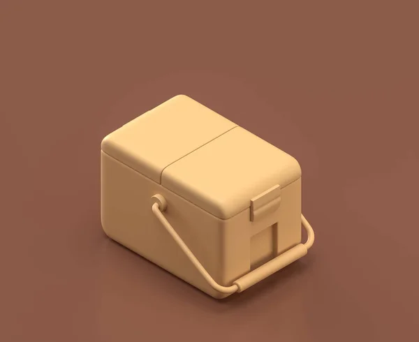 Isometric Camping Ice Box Cooler Monochrome Yellow Camping Equipment Brown — 스톡 사진