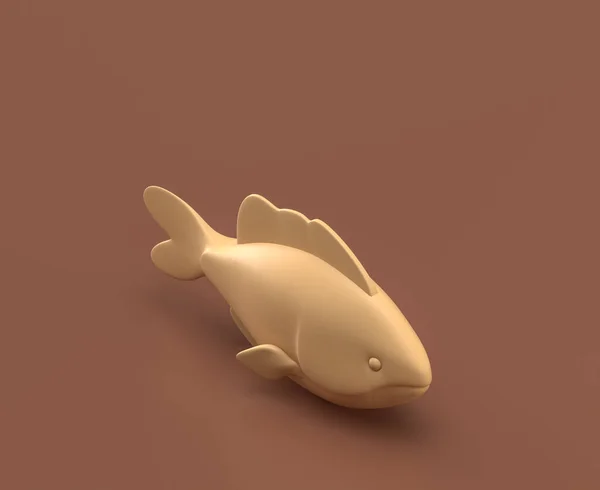 Isometric Freshwater Fish Monochrome Yellow Camping Symbol Brown Background Rendering — 스톡 사진