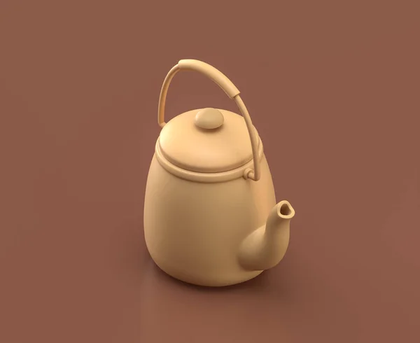 Isometric Tea Pot Camping Objects Scenes Monochrome Yellow Camping Equipment — 스톡 사진