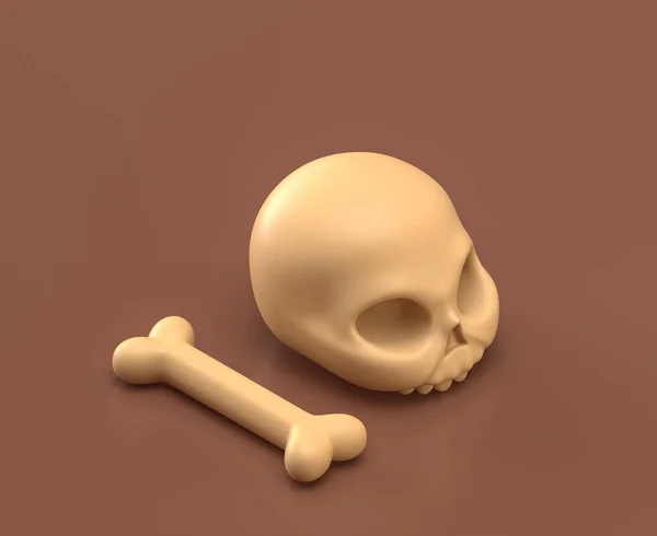 Isometric Human Skull Bone Ground Monochrome Yellow Brown Background Rendering — 스톡 사진