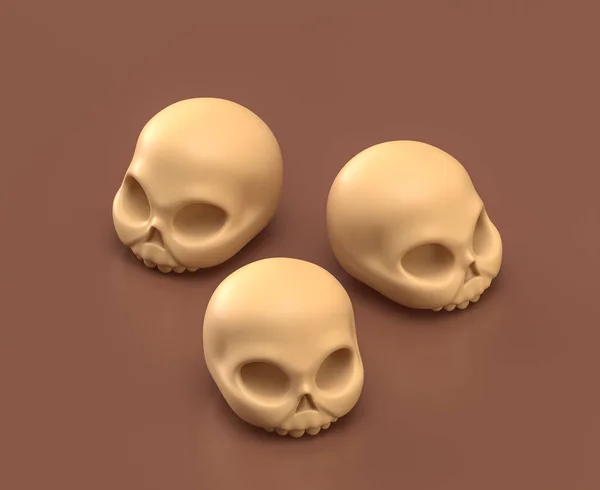 Cráneo Humano Isométrico Hueso Suelo Amarillo Monocromo Sobre Fondo Marrón —  Fotos de Stock