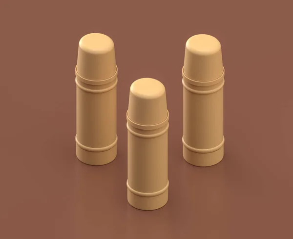 三个热水瓶并排在棕色背景上 单色单色单色 3D渲染 — 图库照片