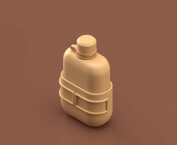 Yellow Plastic Canteen Brown Background Monochrome Single Flat Colors Rendering — 스톡 사진