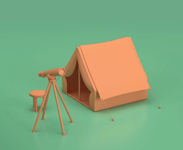 Observando Céu Fora Com Barraca Fundo Verde Renderização Objetos Acampamento — Fotografia de Stock