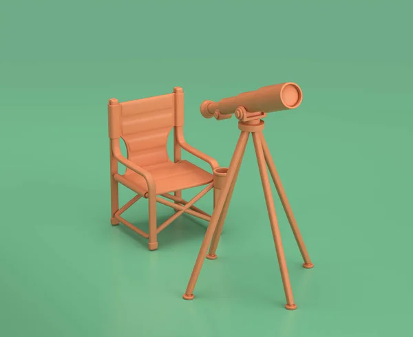 Folding Chair Telescope Isometric Camping Objects Scenes Monochrome Yellow Camping — Stock Photo, Image