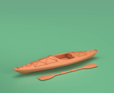 Isometric kano, kamp nesneleri ve sahneleri, yeşil arka planda monokrom sarı kamp ekipmanları, 3D görüntüleme, avlanma ve kamp