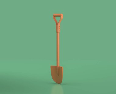 Isometric kürek, kamp nesneleri ve sahneler, yeşil arka planda monokrom sarı kamp ekipmanları, 3D görüntüleme, avcılık ve kamp