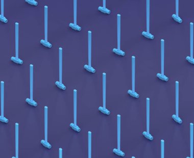 Mavi arkaplanda Isometric balyoz, tek renk atölyesi ve DIY aracı, 3d oluşturma