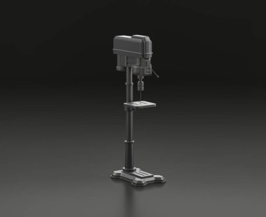 Siyah arkaplan üzerine koyu gri matkap, tek renk atölyesi ve DIY aracı, 3d oluşturma