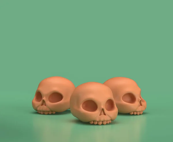 Cráneo Humano Isométrico Hueso Suelo Amarillo Monocromo Sobre Fondo Verde — Foto de Stock