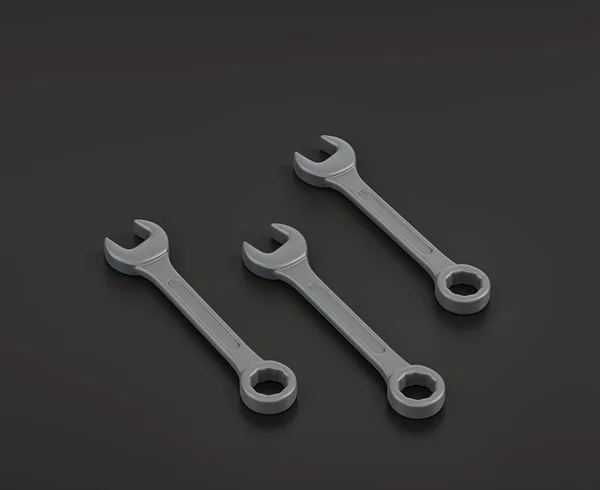 Dark Gray Wrench Black Background Single Color Workshop Diy Tool — Stock Photo, Image