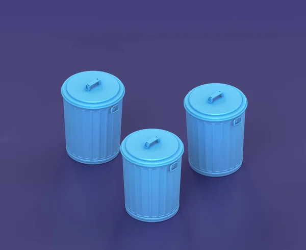 アイソメトリックゴミ箱 ゴミ箱 青の背景にゴミコンテナ 単色のワークショップとDiyツール 3Dレンダリング — ストック写真