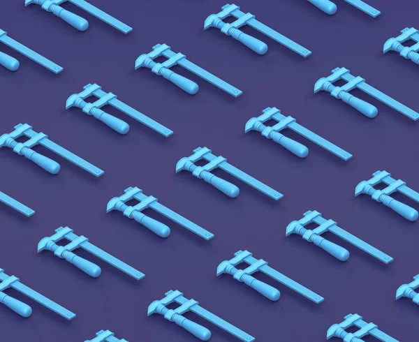 Изометрический Зажим Таблицы Синем Фоне Одноцветная Мастерская Инструмент Diy Рендеринг — стоковое фото