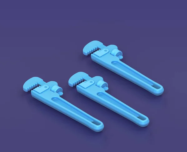 Izometrický Klíč Modrém Pozadí Jednobarevná Dílna Diy Nástroj Vykreslování — Stock fotografie