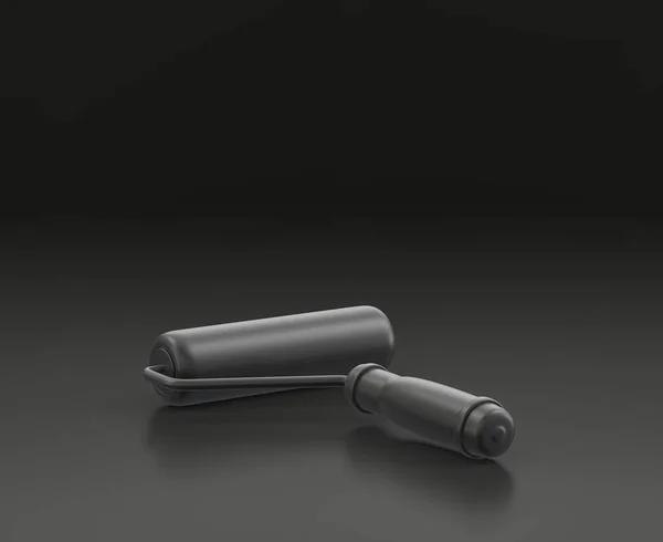 黑色底色深灰色涂料辊 单色车间和Diy工具 3D渲染 — 图库照片