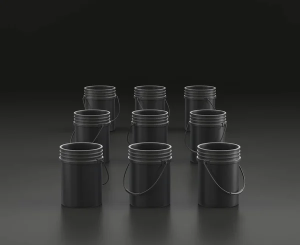 黒の背景に暗い灰色のクリーニングと塗装バケツ 単色のワークショップとDiyツール 3Dレンダリング — ストック写真