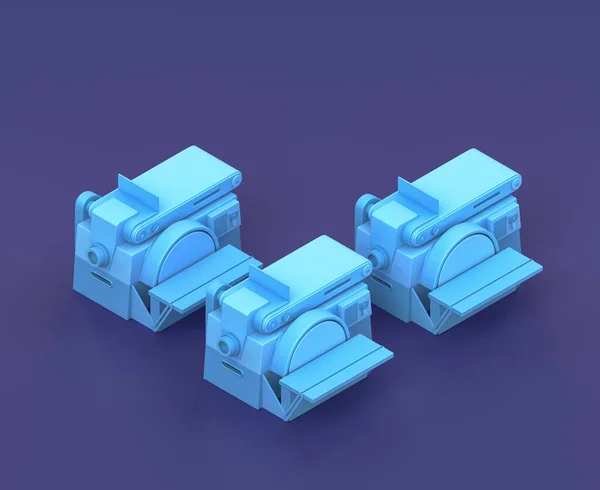 青の背景にアイソメトリックベルトサンダー 単色のワークショップとDiyツール 3Dレンダリング — ストック写真