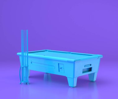 Arcade bilardo masası ve ıstaka tahtası, eğlence merkezi objeleri mor düz odada, 3D çizim, oyun salonu