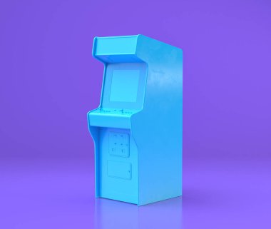 stand up 2 oyuncular oyun dolabı, antika oyun makinesi, düz mor odada dolap, oyun, retro oyun, eski moda, 3D canlandırma, eğlence merkezi