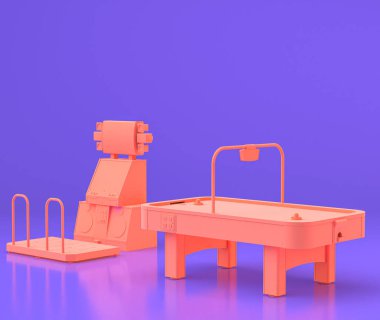 Oyun dolabı, antika oyun makinesi, düz mor odada dolap, oyun, retro oyun, eski moda, 3D canlandırma, eğlence merkezi.