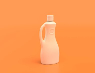 Beyaz plastik şurup şişesi sarı turuncu arka planda, düz renkler, tek renk, üç boyutlu görüntüleme, gıda katkı maddesi