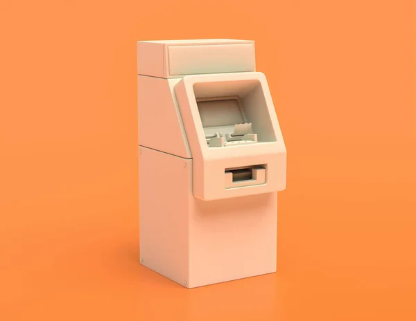 beyaz plastik otomatik vezne makinesi veya sarı turuncu arka planda ATM makinesi, düz renkler, tek renk bankacılık makinesi, 3d görüntüleme, kamu bankacılık makinesi