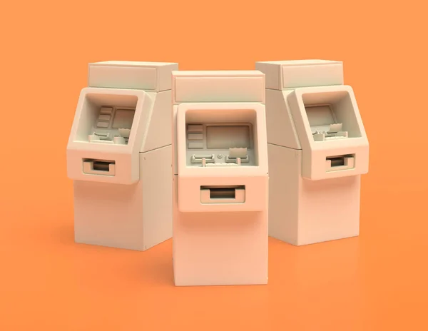Três Plástico Branco Automated Teller Machines Máquinas Atm Lado Lado — Fotografia de Stock