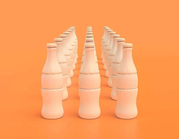 Multiple Single Color White Soda Bottle Row Yellow Orange Background — Stock Photo, Image