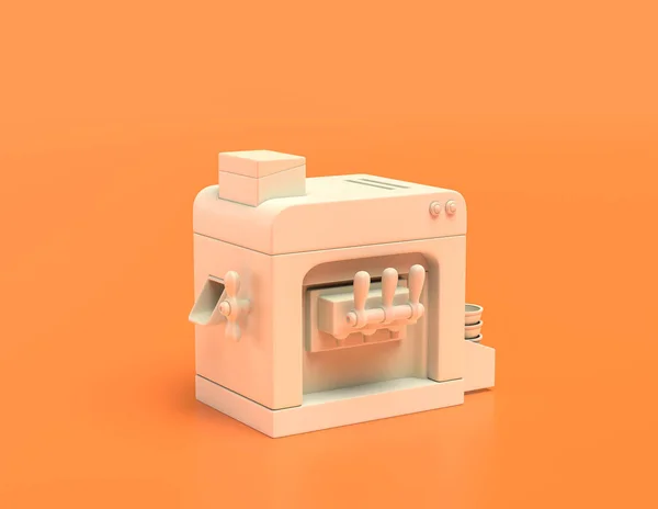 黄色のオレンジの背景 フラットカラー 3Dレンダリング ファーストフードのアプライアンスのモノクロホワイトアイスクリームマシン — ストック写真