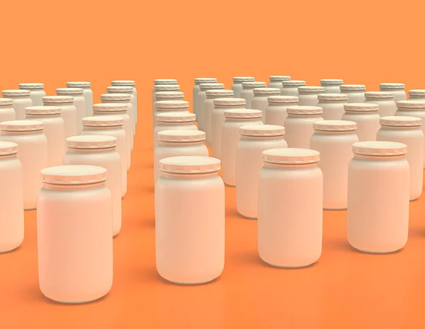 Een Groep Van Witte Plastic Platte Kleur Glazen Potten Geel — Stockfoto