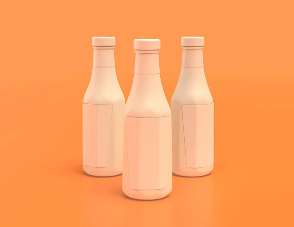Beberapa Botol Saus Plastik Putih Dengan Warna Kuning Jingga Warna — Stok Foto