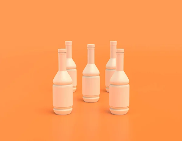 Agoup of white plastic oil additive bottles in yellow orange background, flat colors, single color, 3d rendering, food and dinner