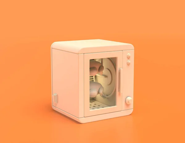单色白色塑料烤鸡肉机 黄橙背景 3D渲染 3D图标系列 — 图库照片