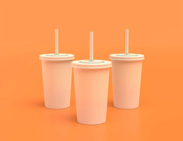 Tres Tazas Papel Blanco Una Fila Sobre Fondo Naranja Colores — Foto de Stock