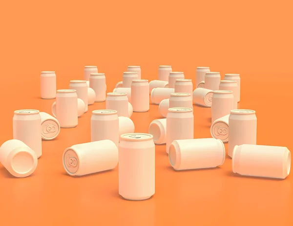 Flat Color White Plastic Soda Cans Disorderly Scattered Yellow Orange — 스톡 사진