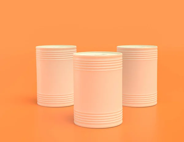 White Plastic Tin Can Yellow Orange Background Flat Colors Single — Stock Photo, Image