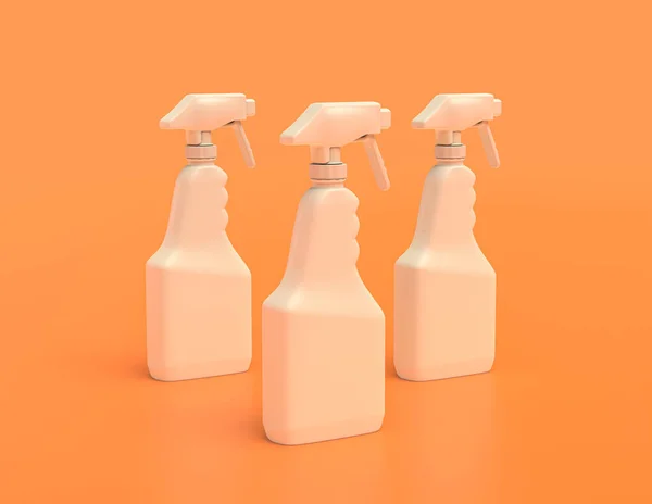 Gruppo Più Contenitori Spray Detergente Plastica Bianca Fondo Arancione Giallo — Foto Stock