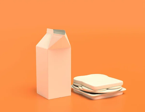 采购产品白色的塑料牛奶和三文鱼在黄色的橙色背景 平坦的颜色 单一的颜色 3D渲染 — 图库照片