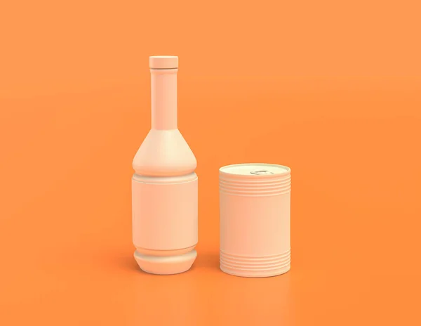 Contenant Sirop Plastique Blanc Une Boîte Conserve Fond Jaune Orange — Photo