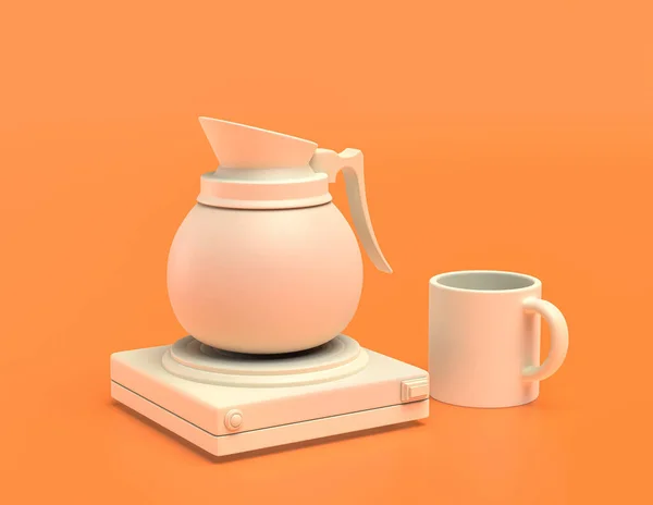 Witte Plastic Koffie Karaf Geel Oranje Achtergrond Platte Kleuren Enkele — Stockfoto