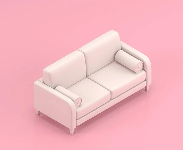 平らな色のピンクの部屋のアイソメトリックソファ3Dアイコン 単色の白 かわいいおもちゃの家庭用オブジェクト 3Dレンダリング リビングルームの家具 — ストック写真